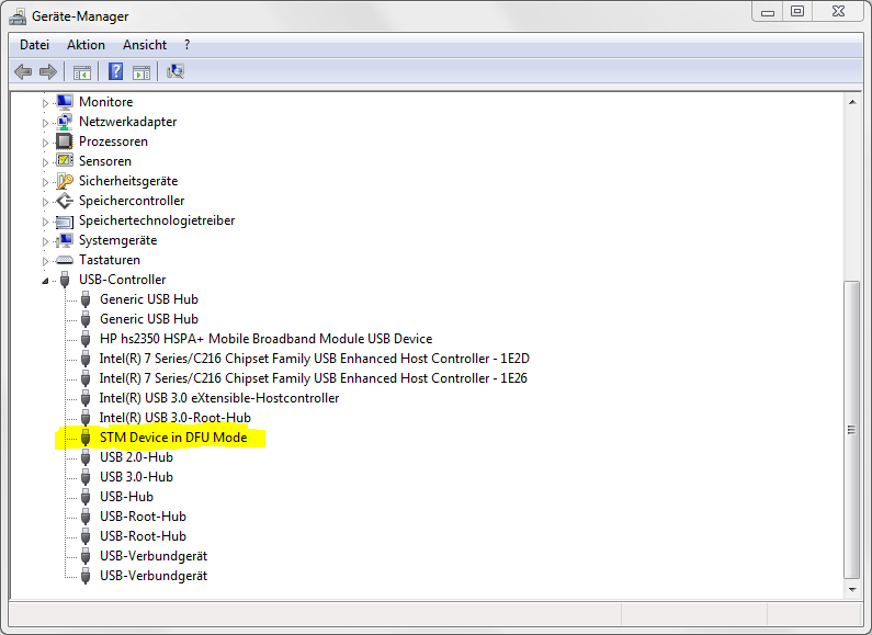 DFU device in Windows hardware manager